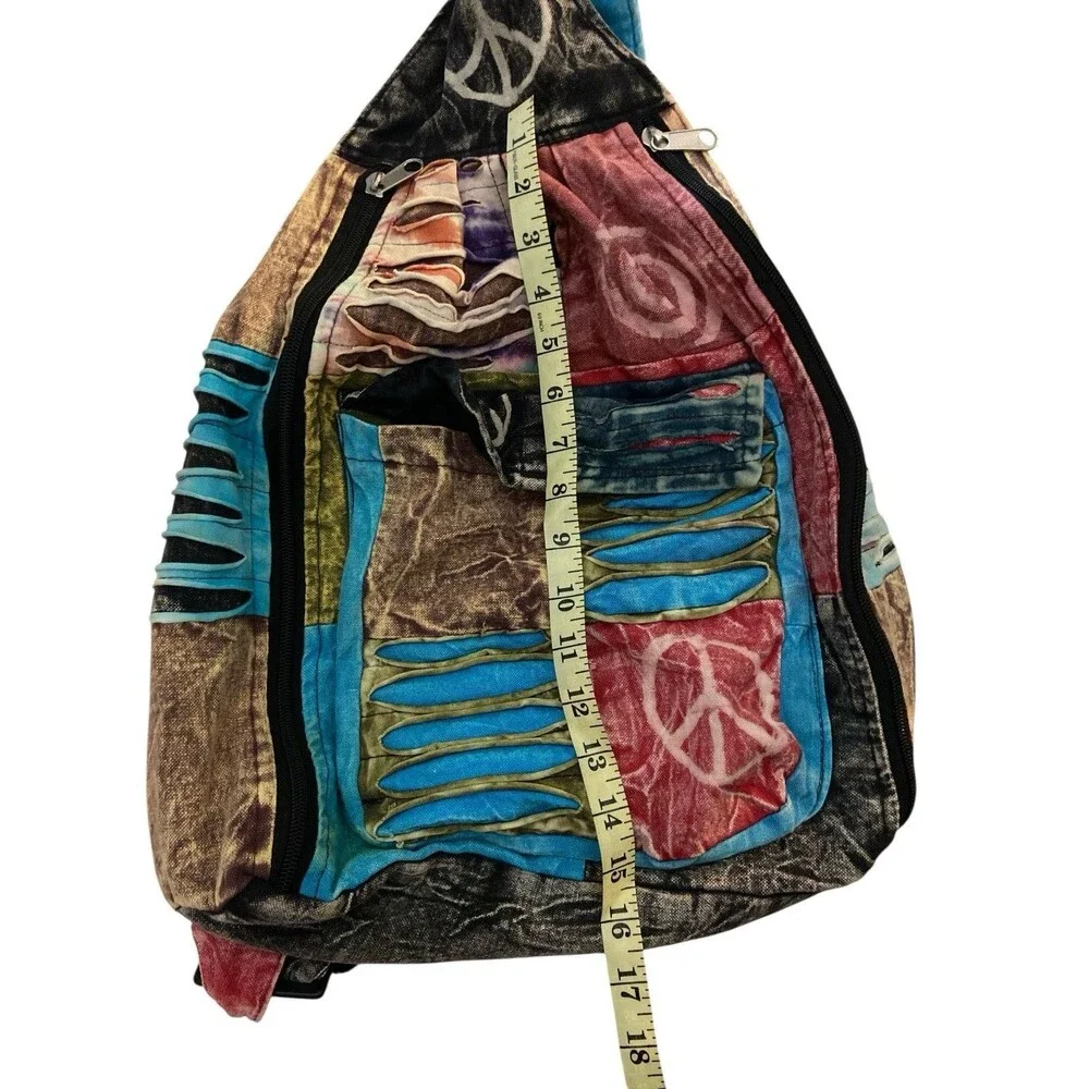 Rising International Boho Sling Backpack Bag Patchwork Peace Sign Hippie Fe boho